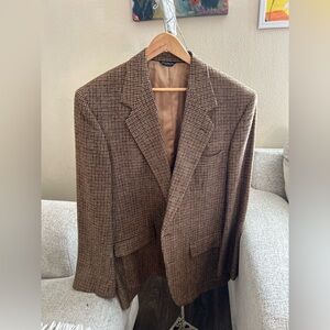 Camelhair Men's Brown Checkered Blazer Size 44 Houndstooth sports coat